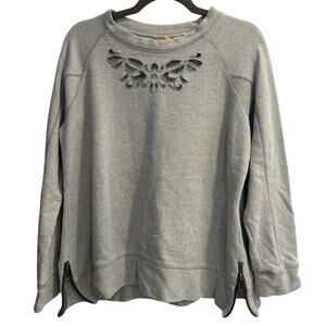 Soft Surroundings Size Petite Medium Light Green Cutout Sweatshirt Zipper Sides